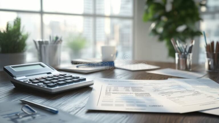 Comment calculer les charges sociales en tant qu’auto-entrepreneur 21 calculatrice et documents financiers sur bureau lumineux