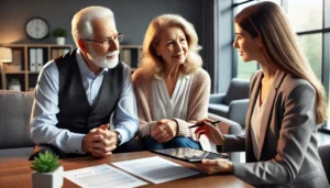 couple discutant avec conseiller fiscal moderne