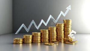 fleche ascendante sur pieces deuros empilees