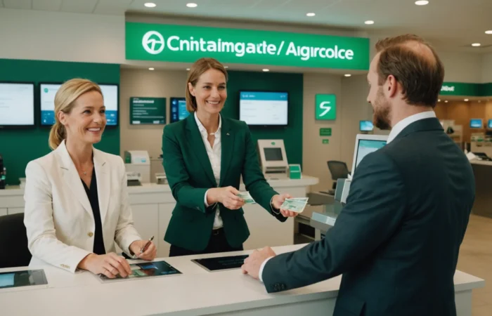 guichet bancaire credit agricole avec clients