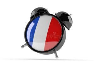 horloge avec silhouettes vieillissantes et drapeau francais