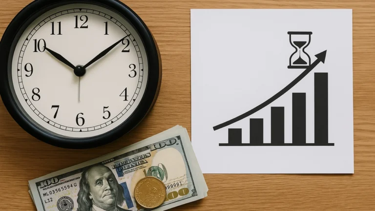 horloge et maison avec billets dargent evolutifs