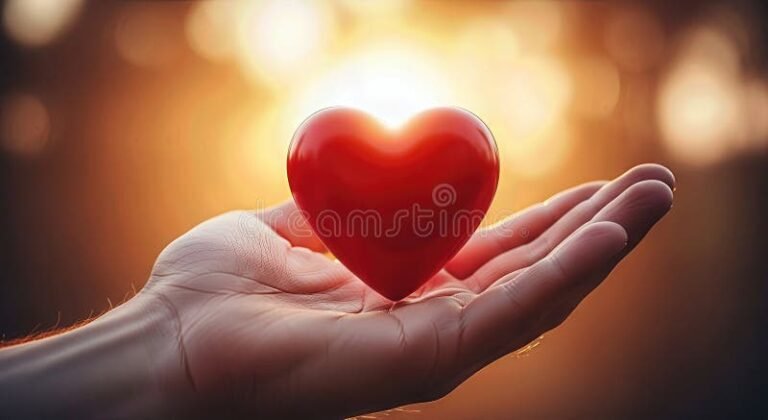 main donnant un coeur rouge lumineux