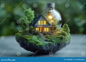 maison avec cle entouree deuros lumineux