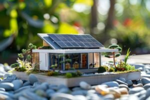 maison ecologique avec panneaux solaires ensoleilles