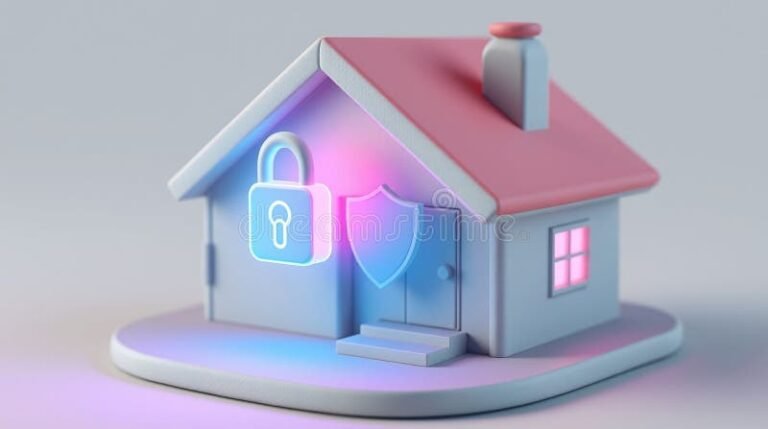 maison stylisee avec cles et bouclier securise