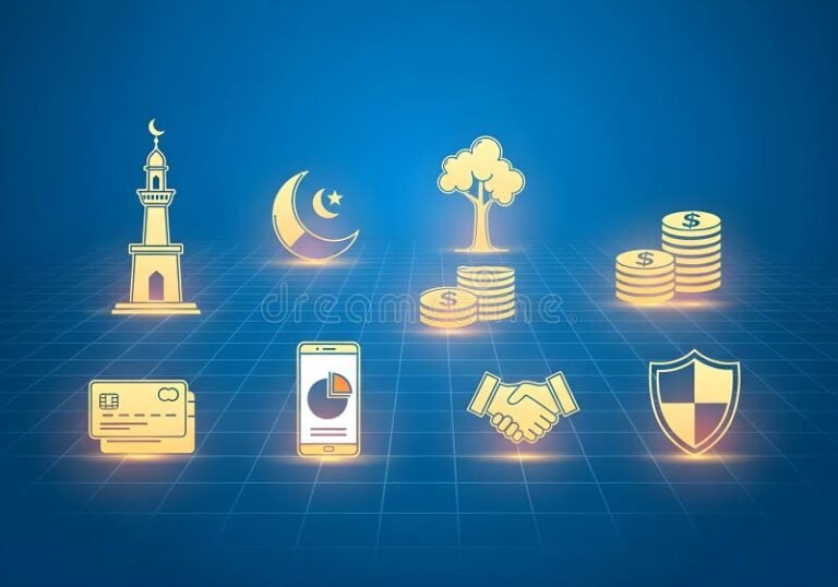 symboles finance islamique avec piece et croissance